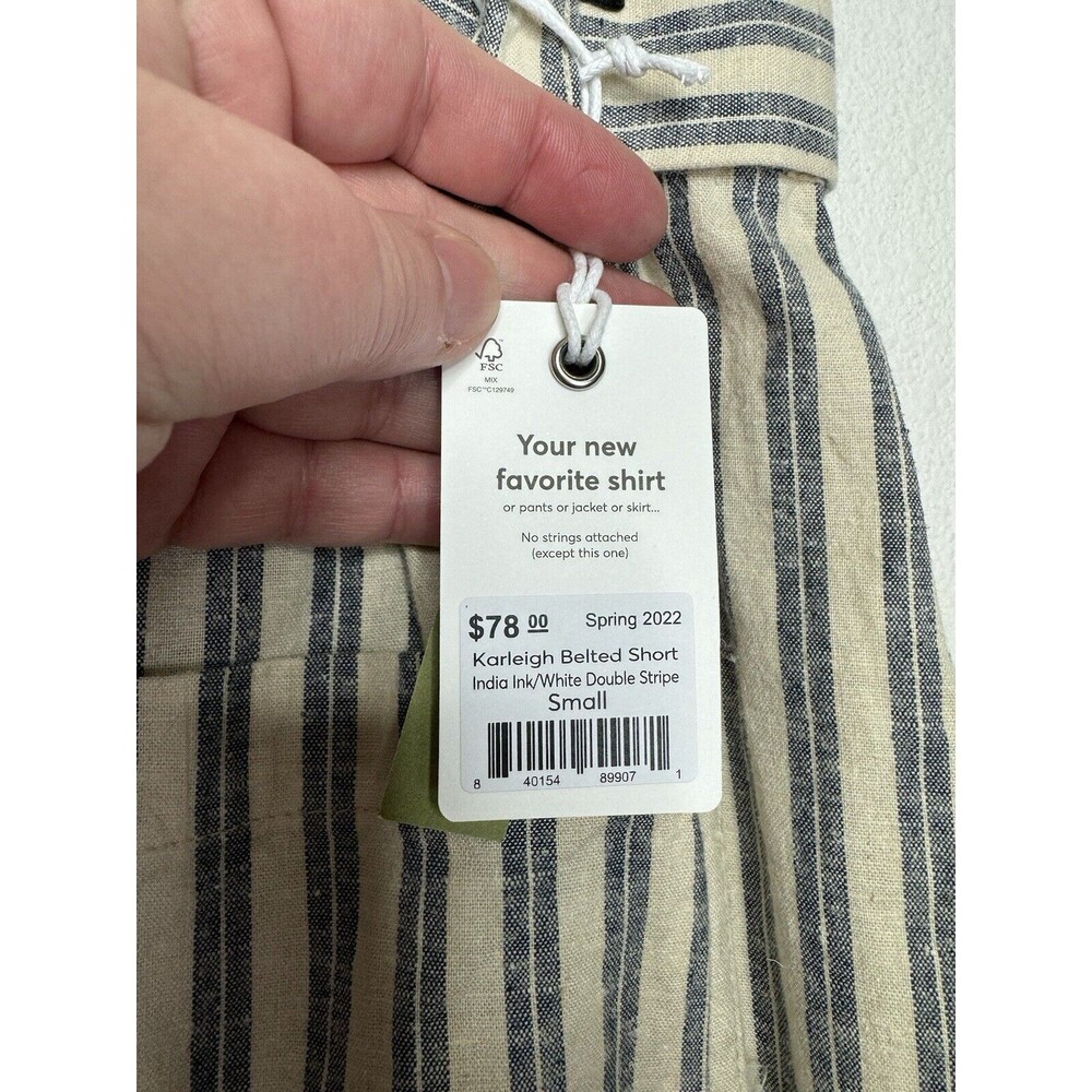 Marine Layer Sz S Karleigh Belted Shorts In India Ink White Double Stripe Hemp - Picture 11 of 15